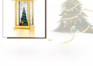 Detail of Christmas lantern with golden PVC frame and miniature festive scene inside