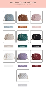 Matrix layout showing quilted leather crossbody phone bags in ten vibrant trendy colors