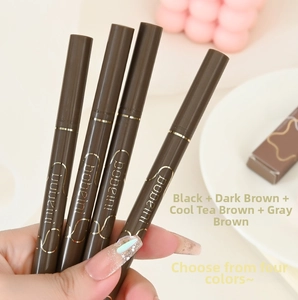Close-up of 0.05mm eyeliner pen set in black, dark brown, tea brown and grey colors