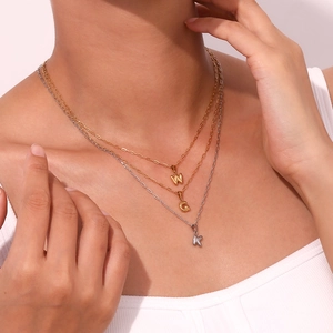Three-layer 18K gold and silver plated bubble letter W G K pendant paperclip necklaces