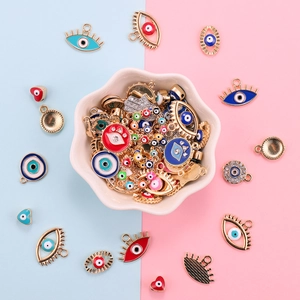 Colorful alloy evil eye charms in heart and round shapes for DIY jewelry making