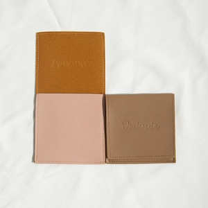 Set of drawstring PU leather jewelry pouches in brown, pink, and khaki color options