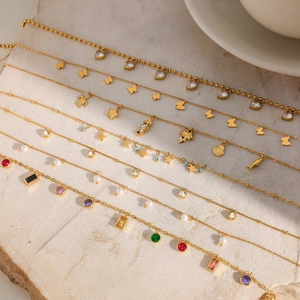 Luxurious gold stainless steel necklaces with heart and butterfly zircon pendants