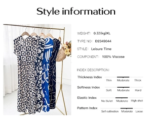 Detail specifications and fabric information for Bohemian print leisure dress style D2349044