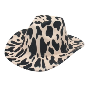 Cow Print Western Cowboy Hat Cotton Felt Vintage Wide Brim Jazz Fedora For Cosplay Stage Party Sunshade
