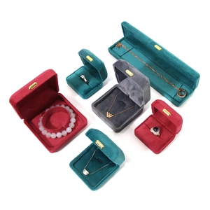 Velvet jewelry gift boxes for rings necklaces and bracelets in emerald gray and burgundy