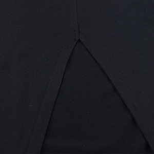 Detail of high side slit and precise stitching on black mesh bodycon dress material