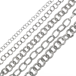 Five styles of silver stainless steel oval link chains for DIY jewelry making projects