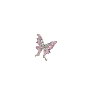 Exquisite silver butterfly ear clip featuring inlaid pink zircon gemstones on a white background