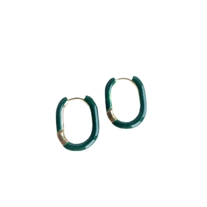 Minimalist green enamel U-shape hoop earrings with 18k gold plated stainless steel