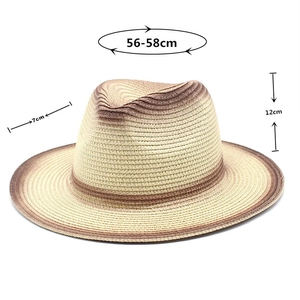 Detailed size chart of the fedora straw hat showing 12cm height and 56-58cm circumference