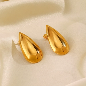 Polished 18K gold teardrop stud earrings on satin background for women