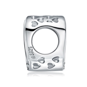 Polished S925 sterling silver heart-shaped hollow charm bead for DIY bracelets