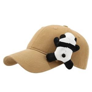 Casquette de baseball kaki avec peluche panda 3D mignonne, chapeau de soleil en coton