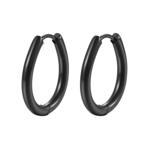 Boucles d'oreilles ovales noires en acier titane pour unisexe avec une finition mate