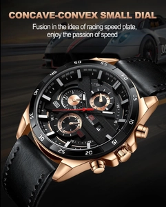 Macro detail of the VA VOOM men's watch featuring racing style dials and gold casing
