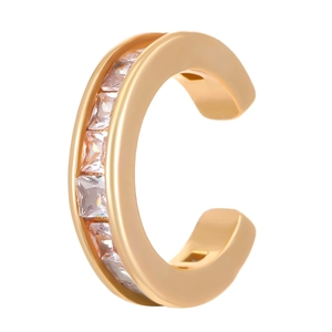 Macro shot of gold-plated ear cuff featuring channel-set square-cut clear zircon stones