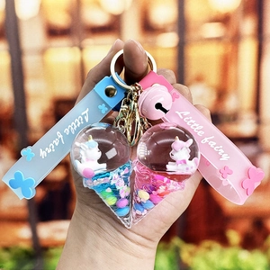 Unicorn Ice Cream Keychain Liquid Glitter Floating Acrylic Pendant With Bell And Silicone Strap Cute Bag Accessories