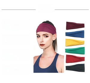 Elastic yoga headbands set in purple, blue, green, and red with Halloween skull pattern