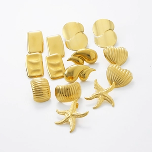 Polished 18K gold plated stainless steel earrings set with irregular textured designs