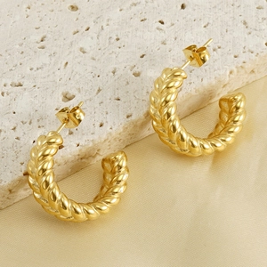 Twisted Rope Hoop Earrings 18K Gold Plated Stainless Steel Chunky Croissant C Shape Retro Jewelry For Women