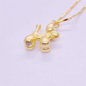 Golden balloon dog pendant necklace in S925 sterling silver with matte frosted finish