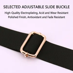 Adjustable 38mm striped wide bag strap with durable polished gold metal buckle
