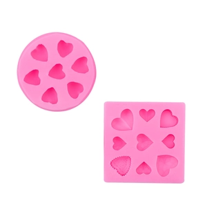 Silikonformen in Herzform für Schokolade und Fondant, 2-teiliges Set in Rosa