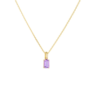 S925 sterling silver necklace with a rectangular amethyst pendant on a thin gold chain
