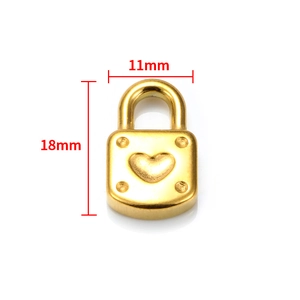 Golden stainless steel heart lock pendant for jewelry making, size 11mm by 18mm