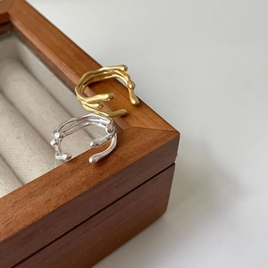 Irregular 925 sterling silver open rings in gold and silver finish with wavy texture