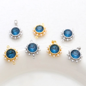 14k echt vergoldete Anhänger mit Perlen und blauen Zirkonia für DIY Halsketten und Armbänder