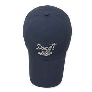Navy blue quick-dry baseball cap with silver Doesn't Matter embroidery and laser-cut vents