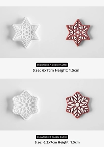 Detailed 3D snowflake cookie cutters with measurements of 6x7cm for festive baking DIY