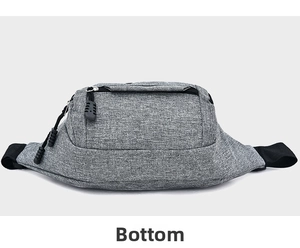 Bottom view of the casual grey waist bag showing durable fabric and high-quality zippers