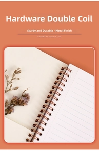 Detailed macro view of the rose gold hardware double coil binding on an A5 notebook