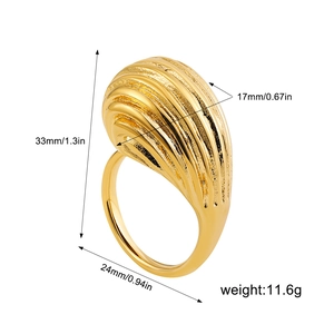 Detailed size chart for golden chunky knotted geometric ring with 33mm height and 11.6g weight