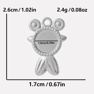 Detailed dimensions of crown fishtail pendant base with 10mm inner diameter tray