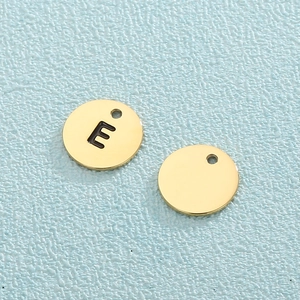 Polished gold titanium steel round charms with hollow letter E and blank pendant designs