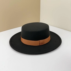 Boater Hat Cotton Polyester Blend Flat Top Wide Brim Felt Fedora With Ribbon Band Vintage British Style For Men Women
