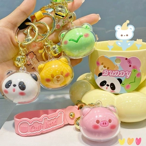 Cute cartoon panda and animal acrylic keychains with silicone straps and small bells