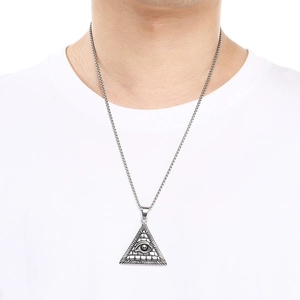 Men's stainless steel Eye of Providence necklace with triangle pendant on ball chain