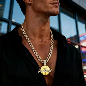 Hip hop gold Cuban chain necklace with iced out I'm Back basketball pendant for men