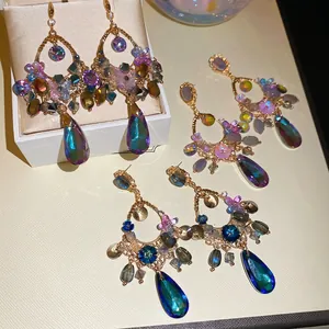 Vintage Boho Flower Butterfly Drop Earrings Water Drop Crystal Alloy Jewelry With 925 Sterling Silver Earring Post