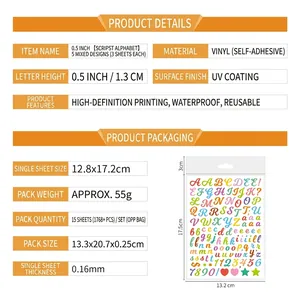 Detailed specifications for 0.5 inch waterproof vinyl letter and number sticker set