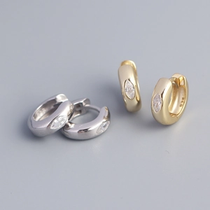 925 Sterling Silver Marquise Zircon Huggie Hoop Earrings Minimalist Metal Style Polished Jewelry For Women