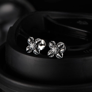 Vintage punk stainless steel cross stud earrings with gothic floral texture in silver