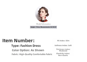Size chart showing model measurements and lace dress specifications for a slim fit design