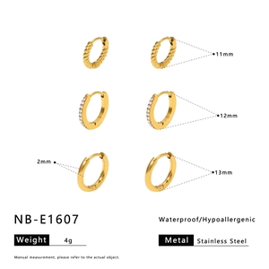 Detailed size guide for gold stainless steel hoop earrings in 11mm, 12mm and 13mm sizes
