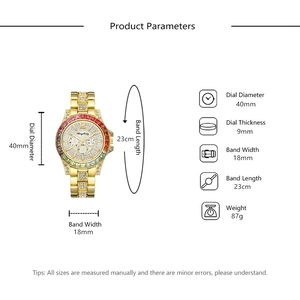 Detailed specifications and parameters of rainbow crystal bezel women's quartz watch